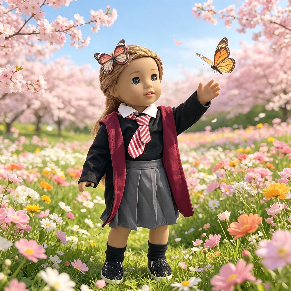 18 Inch Doll Academy Style Multi Piece Set with Pleated Skirt, Shirt, Sweater, Suitable for Clothing and Accessories of 18 Inch