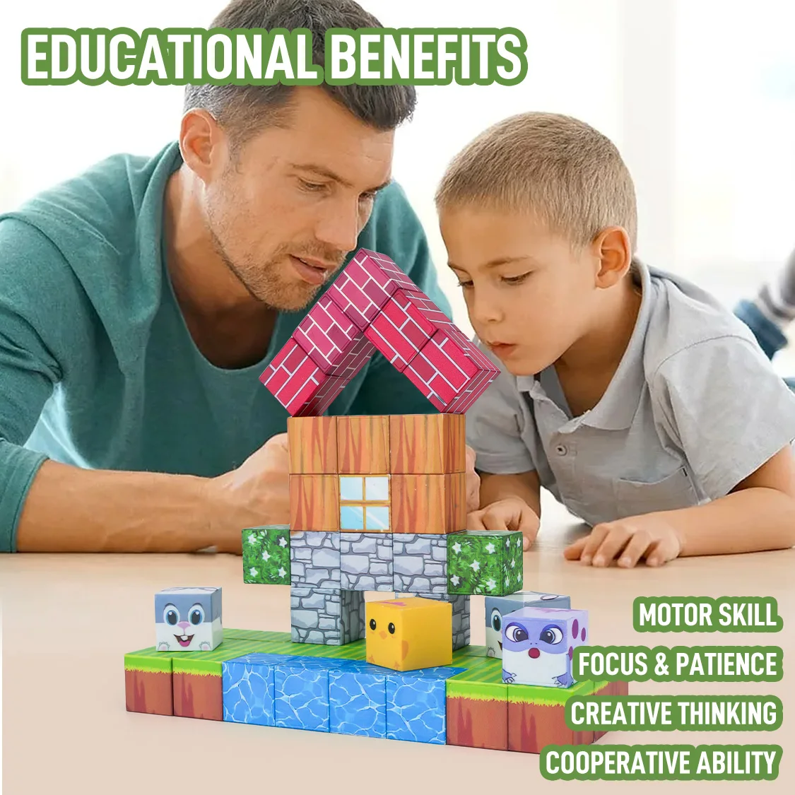 48 pcs Magnetic Blocks-Build  Set for Boys & Girls Age 3+, Sensory Toys for Toddlers Gifts Construction Toys