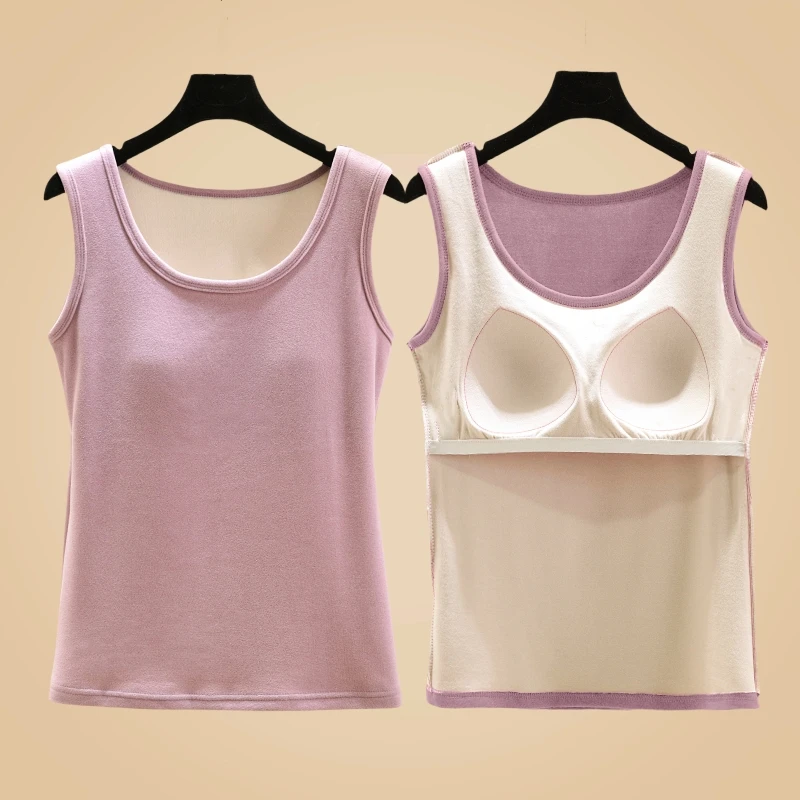 Warm Thermal Vest Women's round Neck Cotton Underwear Tank Top Dervo Thickened Single-layer Youth Suitable Pure Color Simple