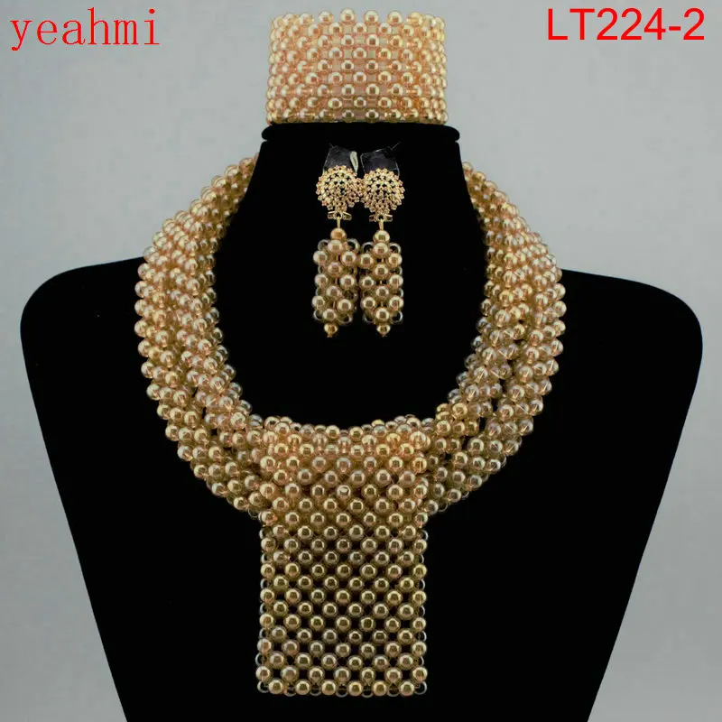 Amazing African Beads Jewelry Set Chain Women Nigerian Wedding Crystal Multi layer Necklace/ Earring Indian Jewelry Sets