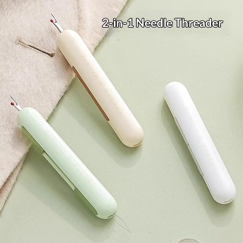 Retractable 2-in-1 Seam Ripper Needle Threader Dual Purpose Sewing Tool for Clothing Stitch Cutting Threading