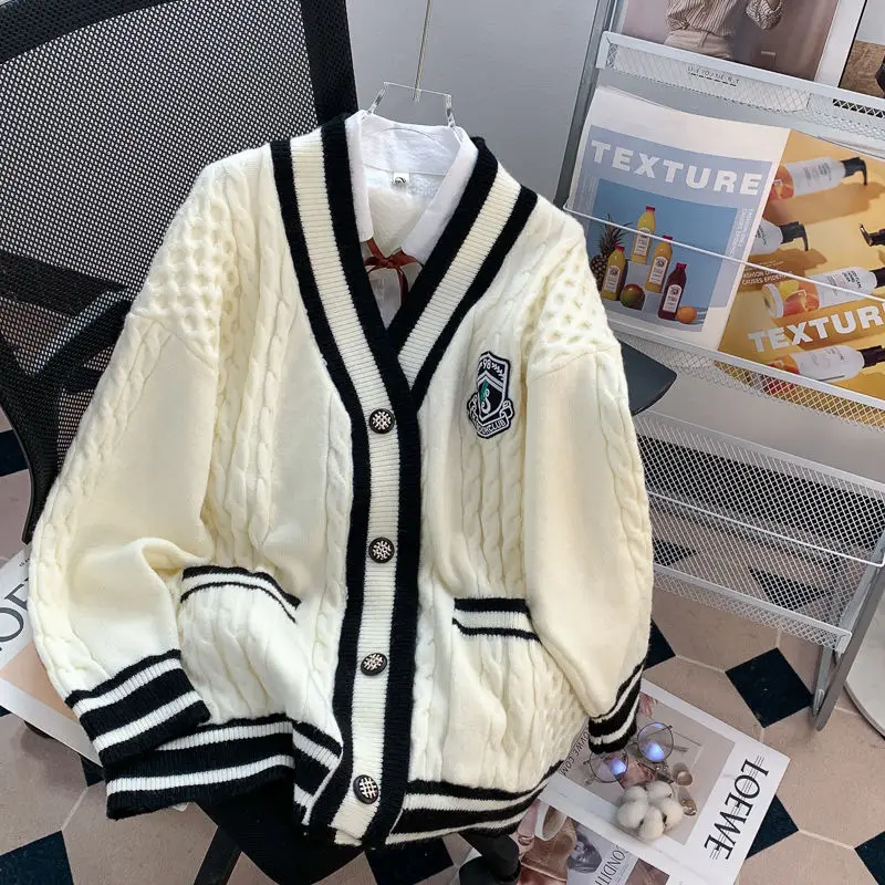 

Deeptown Preppy Style Sweaters Cardigan Women Vintage Kawaii V Neck Knitted Cardigan Oversize Japanese JK Long Sleeve Jumpers