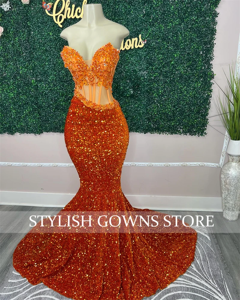 Laranja lantejoulas vestidos de baile longo preto menina grânulo cristal strass 2024 aniversário vestido luxo querida vestido formal personalizado