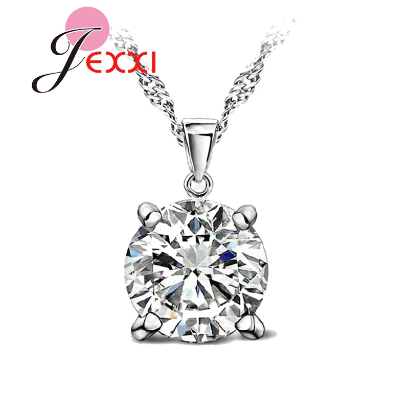 CZ Crystal Chain Necklaces Solid 925 Silver Color Pendant Necklace  Fashion Brand Crystal Party/ Wedding Jewelry For Women