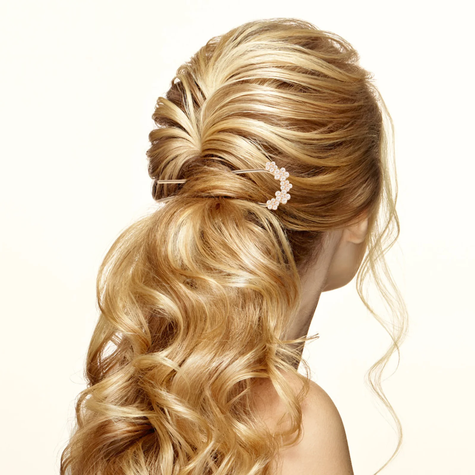 

Women Hair Stick with Pearl French Hair Shape Bun Pin Elegant Updo Accessory for Parties Proms Performances Gift