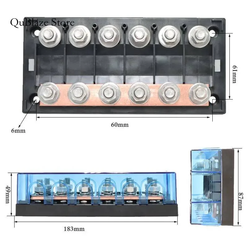 ANM MEGA 6Way MIDI Fuse Box 30A-500A Bolt-Down Power Distribution Block with Copper Busbar for RV Camper Boat Marine