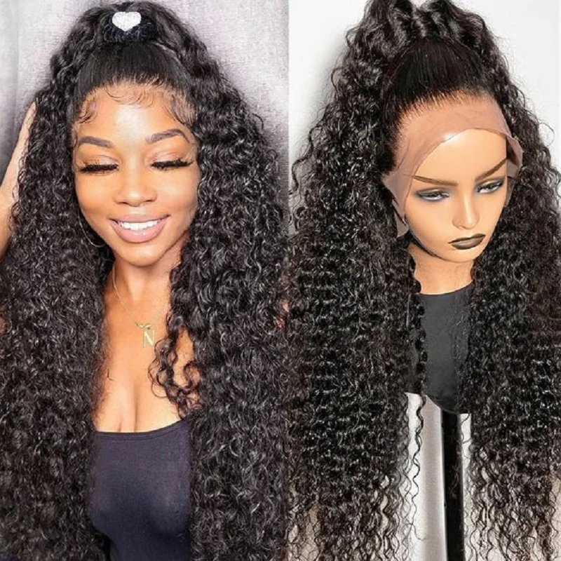 Peluca con malla frontal rizada negra Natural de 26 pulgadas de largo, suave para mujeres negras con pelo de bebé sin pegamento prearrancado sintético para uso diario