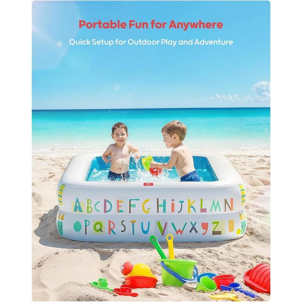 

Kiddie Pool – 65" x 39" Inflatable Pool for Kids & Toddlers, Ball Pit & Baby Pool with Soft Floor,Educational Alphabet & Number