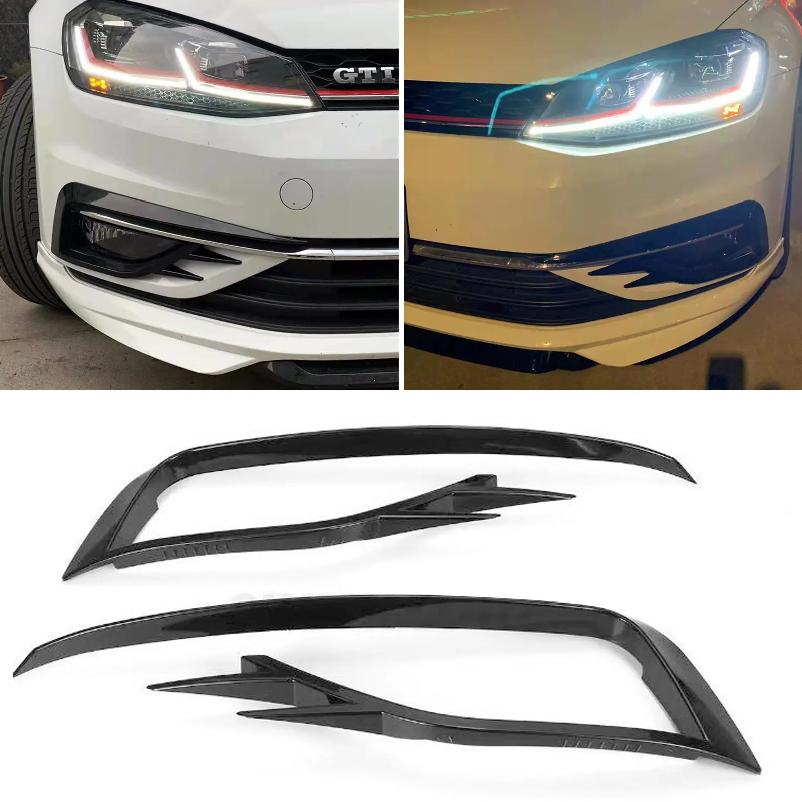 For VW Golf 7.5 MK7.5 2017~2020 VII Facelift Front Bumper Fog Light Grille Cover Trim Wind Knife Razor Style Canards Custom Kit