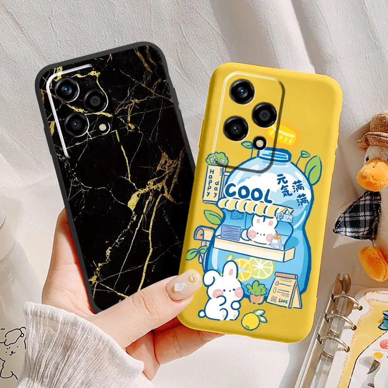 Cartoon Rabbit Marble Flowers Rose Phone Cases For Honor 200 Lite 200 Pro Fundas Silicone Protective Shockproof Printed Cover