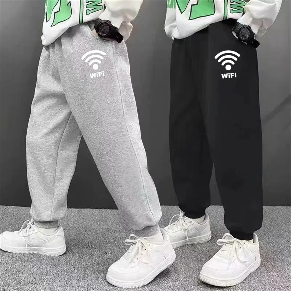 2025 الخريف الصبي Sweatpants القطن مرونة الخصر الاطفال موضة السراويل المراهقين WIFI طباعة الكرتون السراويل الرياضية 3-14 سنة zz01