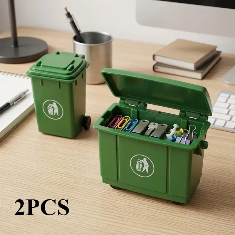 2/4Pcs Mini Desktop Storage Bin Portable Trash Container Dollhouse Ornament Cosmetic Jewelry Storage Box Stationery Organizer