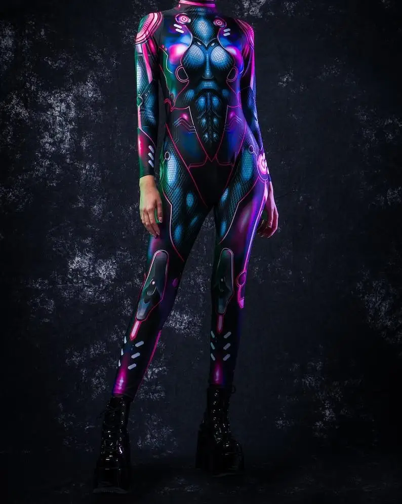 Damen Sexy Festival Cosplay Zentai Bodysuit 3D-Gedrucktes Mehrfarbiges Kostüm Halloween-Party Jumpsuit Karneval Feiertags-Verkleidung – Detail 11