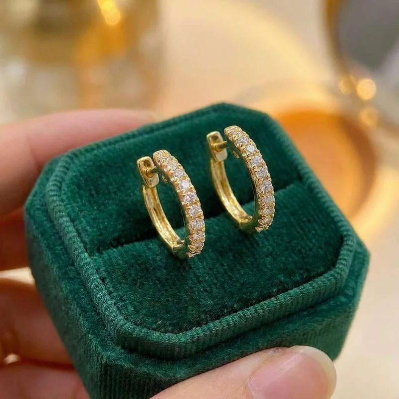 Pendientes de Aro Pequeños de Plata de Ley 925 con Circonita Cúbica, Bañados en Oro de 18K, Tipo Huggie para Cartílago, Joyería Apilable para Mujer