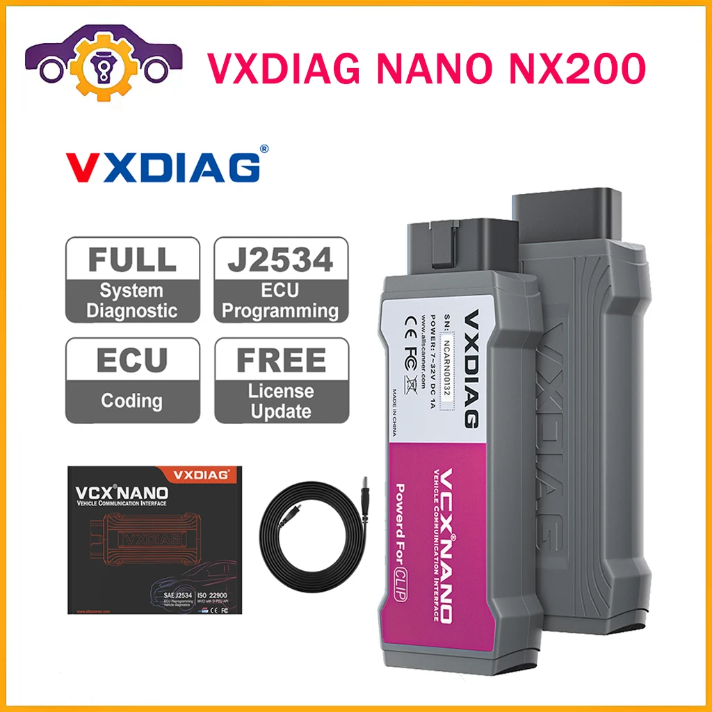 

VXDIAG NANO NX200 for Renault Can Clip OBD2 Car Diagnostic Scanner J2534 Programming ECU Coding Active Test Services Code Reader