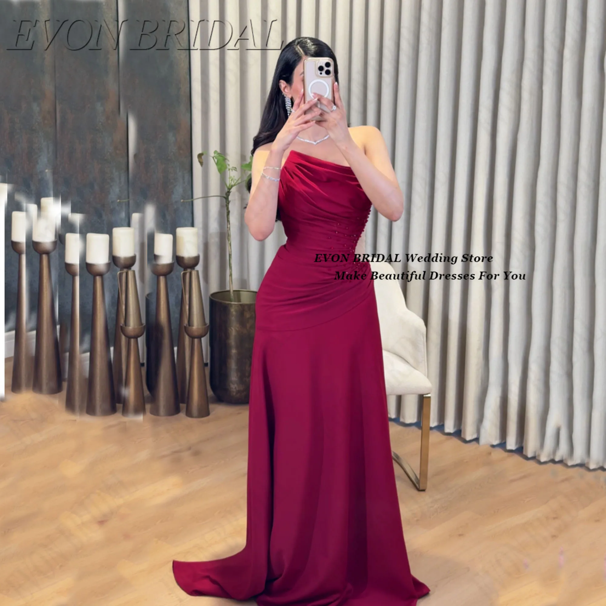 

Slash-Necked Party Dresses Elegent Fishtail Dresses For Special Occasions Classic Red Carpet فساتين سهرة EVON BRIDAL Customized