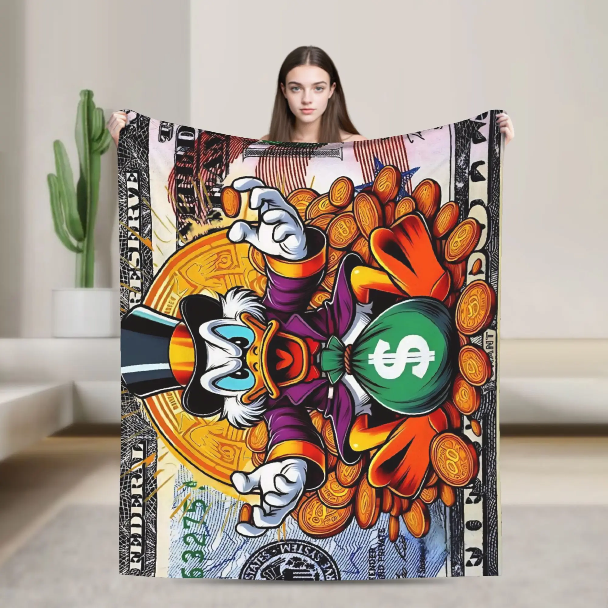 

Теплые одеяла с изображением Дональда Дака и денег, декоративные плюшевые постельные принадлежности, пледы с узором, уличное фланелевое покрывало, чехол для дивана-кровати