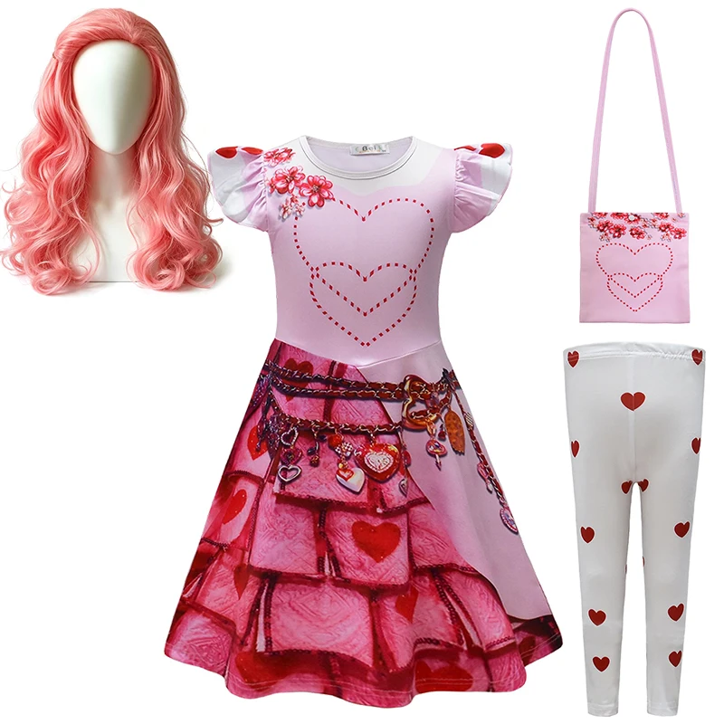 Descendants Queen of Hearts Pink Princess Chloe Fancy Girls Outfits Halloween Cosplay Carnival Performance Children's Costume