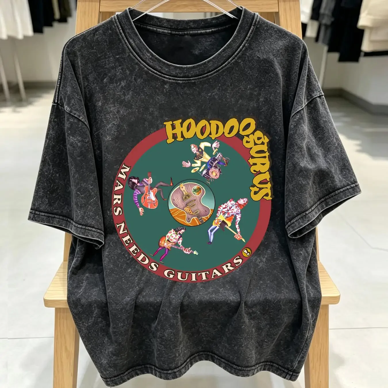 washed T Shirt HOODOO GURUS Mars Needs Guitars White Full Size S to 5XL LL1290 vintage Washed Soft streetwear designer clothes