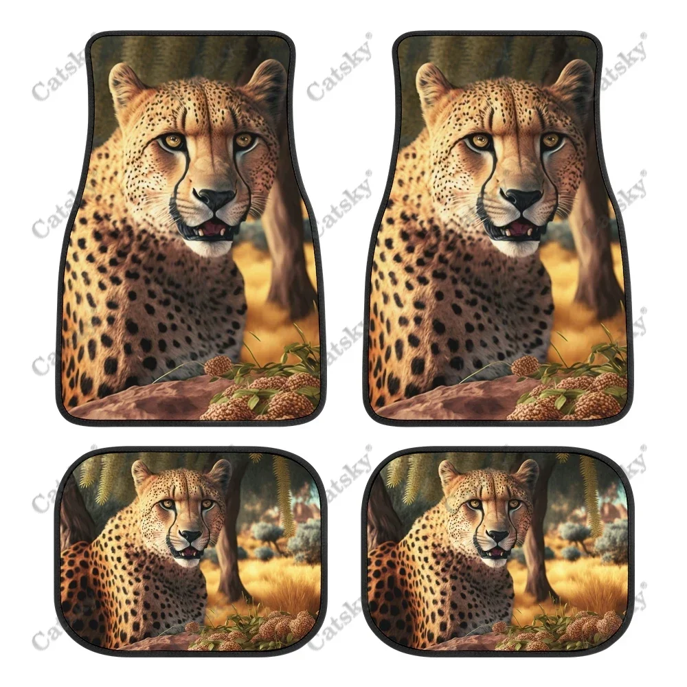 Cheetah Animal Abstract Auto Floor Mats Carpet, Customized Car Floor Mats All Weather Automotive Floor Pad for Stylish