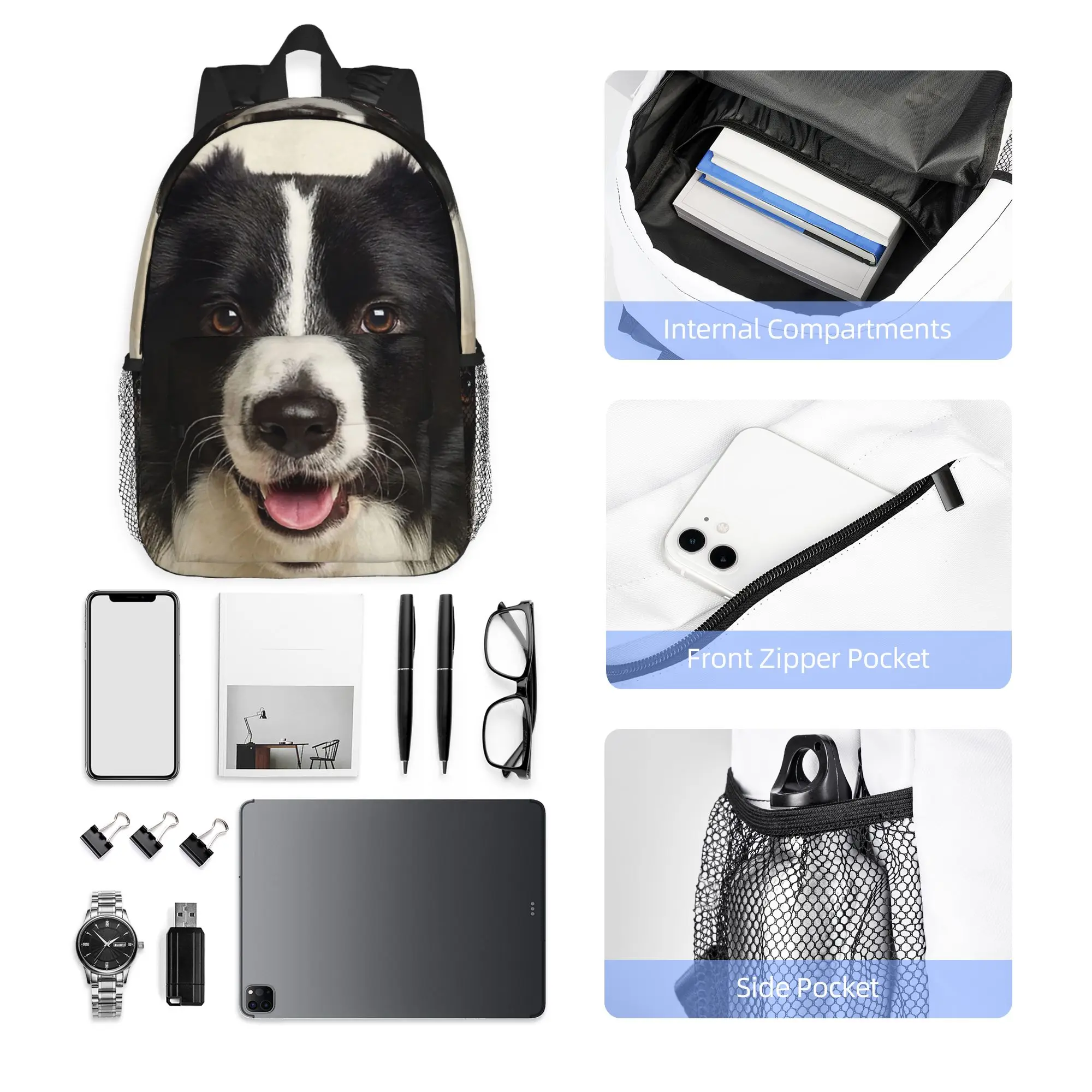 Border Collie Backpack Hot Sale Daypack Large Capacity Boys Girls BookBag Shoulder Bags for Men Women School Bag