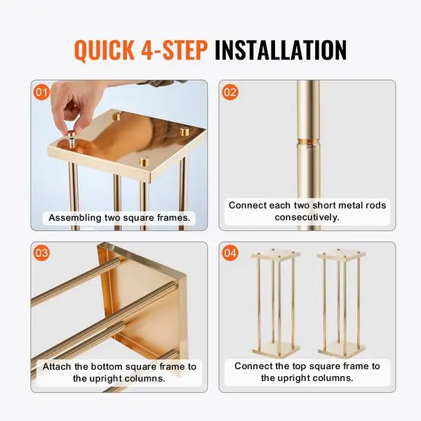 VEVOR 4 قطع من حامل زهور الزفاف بعمود معدني ذهبي، ارتفاع 23.6 بوصة مع صفائح معدنية، حوامل قطعة مركزية هندسية، أسطوانة