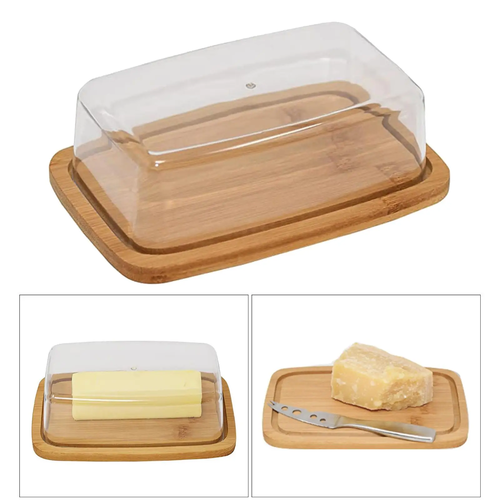 Butter Storage Box Wood Dish Cheese Storage Tray Plate Food Container With Glass Acrylic Lid Keeper Tool Kitchen Tableware