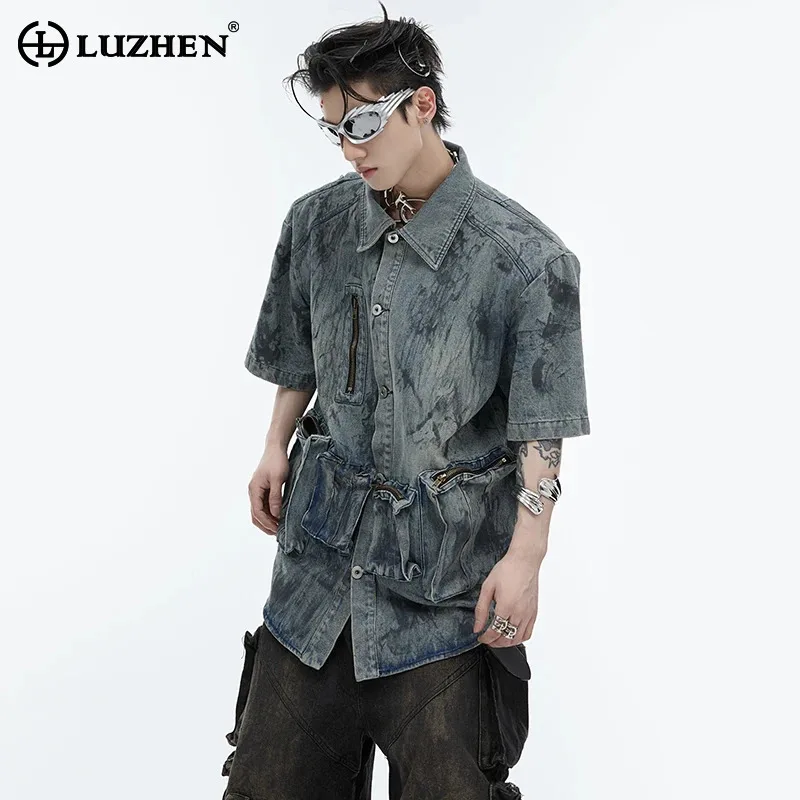 

LUZHEN Jacket 2025 Zipper Denim Splicing Wornout Design Stylish Original Personalized Trendy Street Wear Men's Clothes JY2530