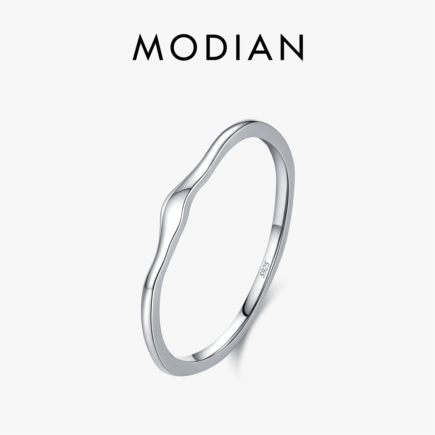 MODIAN 925 Sterling Silver Irregular Wave Thin Ring For Women Smooth Curved Stackable Finger Rings Daily Fine Silver Jewelry Gif