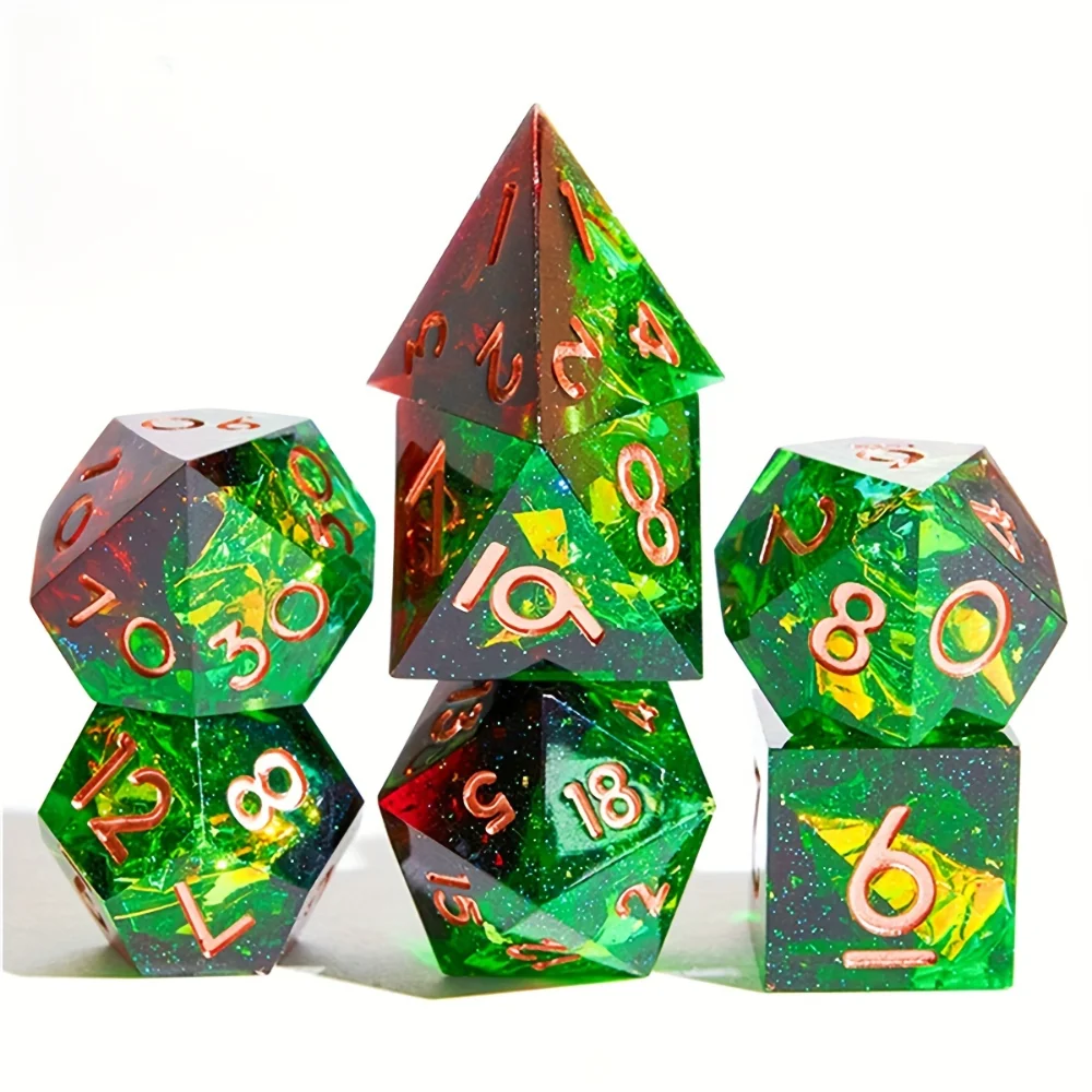 

Набор кубиков DnD ручной работы с острыми краями, 7 шт., для игр Dungeons and Dragons TTRPG — улучшите свои игровые возможности!
