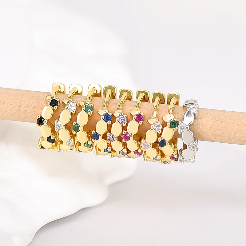 925 Silver Needle Color Small Zircon Hoop Earrings For Women Luxury Crystal Perforated Metal Ear Buckle Fashion Party Jewelry
