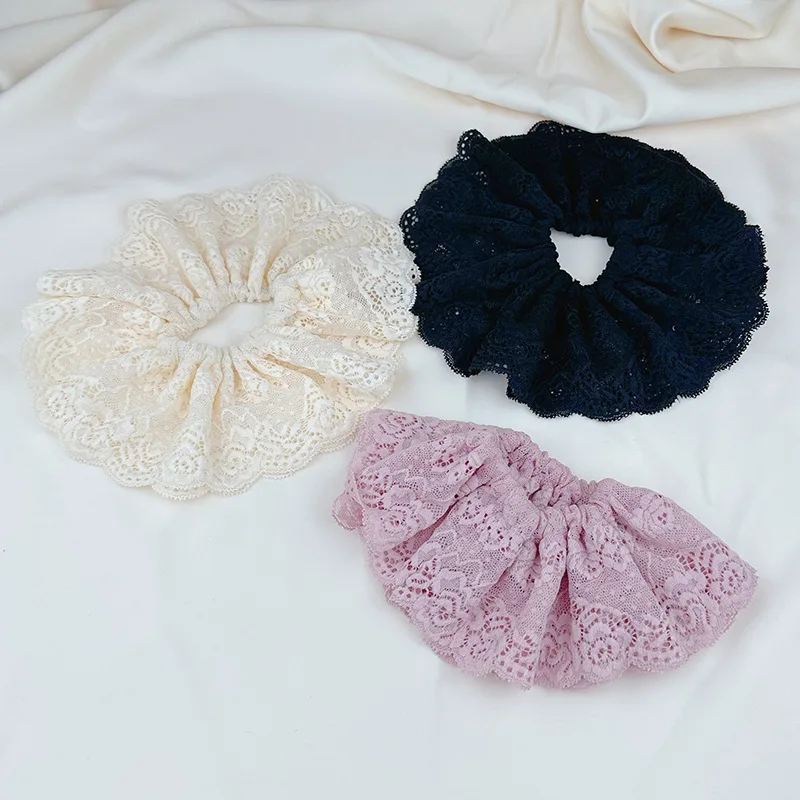 French Vintage Lace Double-layer Large Scrunchie Headdress for Women 2024 Fashion Korean Sweet Hair Band Hair Accessories