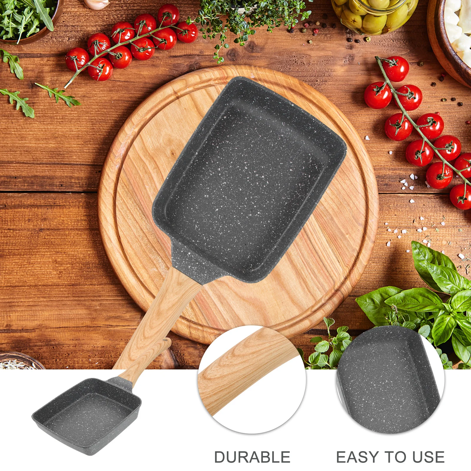 

Non stick Frying Pan Aluminum Stone Wood H Lightweight Cooking Kitchen Essential Tamagoyaki Pancake Steak Breakfast