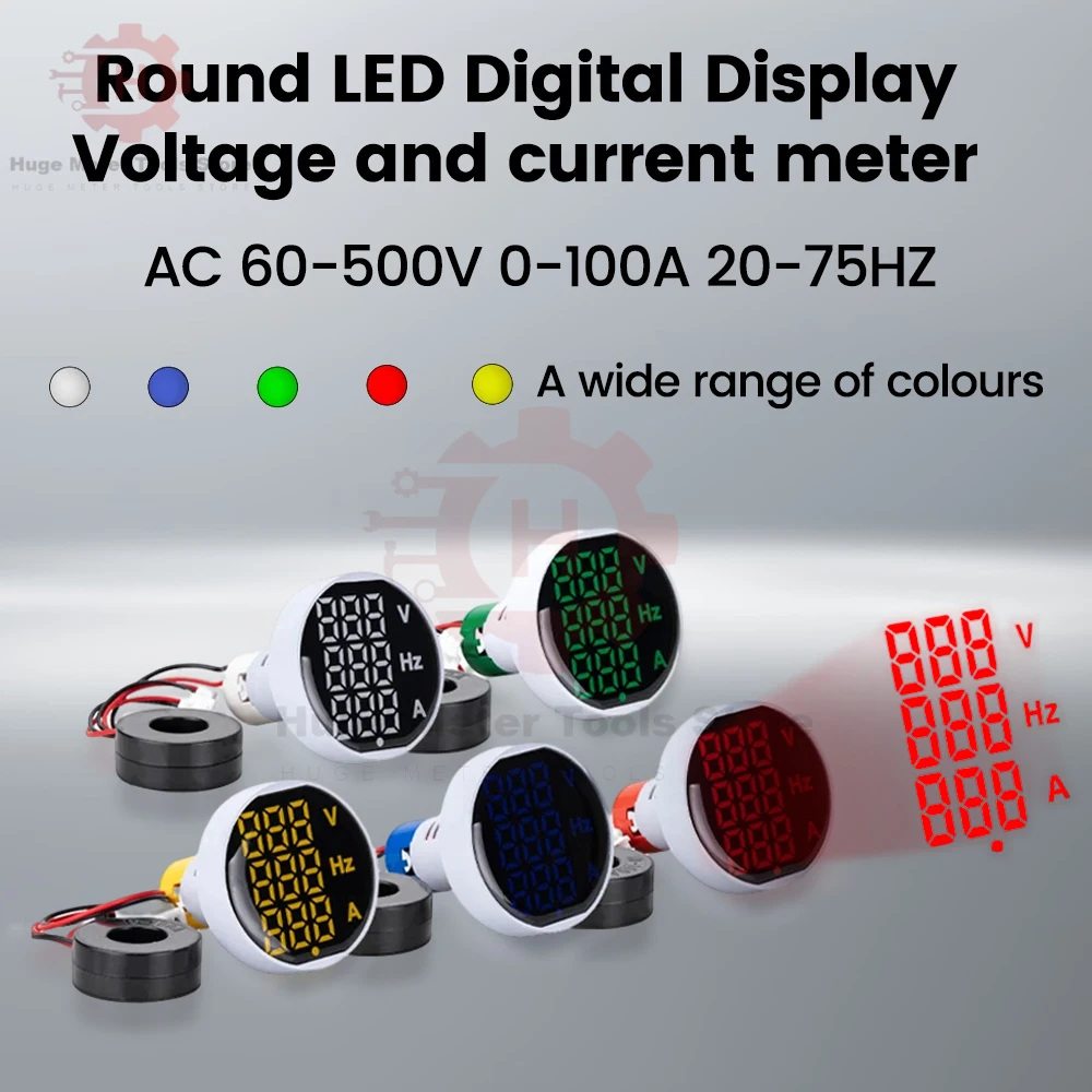 

49MM 3in1 Voltmeter LED Screen Display 60-500V 0-100A 20-75Hz Digital Voltage Current Mete Digital Voltage Multi Color Option