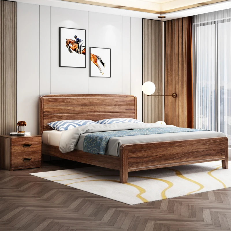 Solid wood bed modern simple ebony double air pressure high box bed 1.8 meters 1.5 meters master bedroom big bed storage wedding
