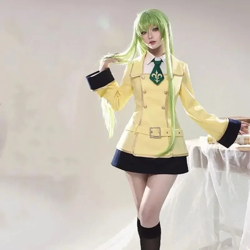 Anime Code Geass C.C. Cosplay Costume Wig C2 Code Geass: Lelouch of the Rebellion Stockings Bow Uniform Halloween Women Costume