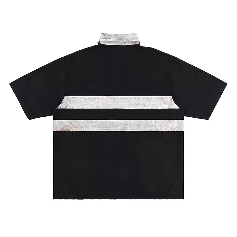 Polo dirty dye double short sleeve T-shirt with Turtleneck profile