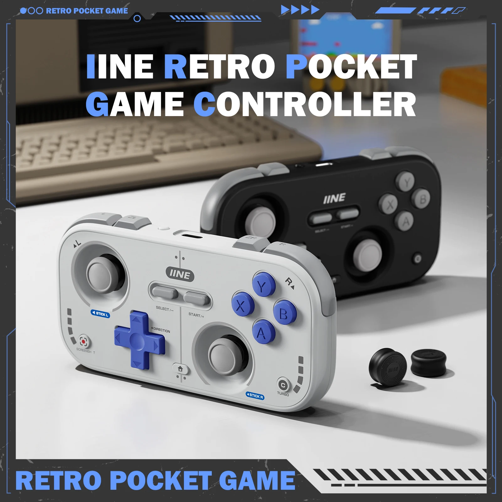 

Игровой контроллер IINE Retro Pocket / Компактный и портативный, с джойстиками Hall + встроенный джойстик 1000 Гц, настраиваемые кнопки управления M