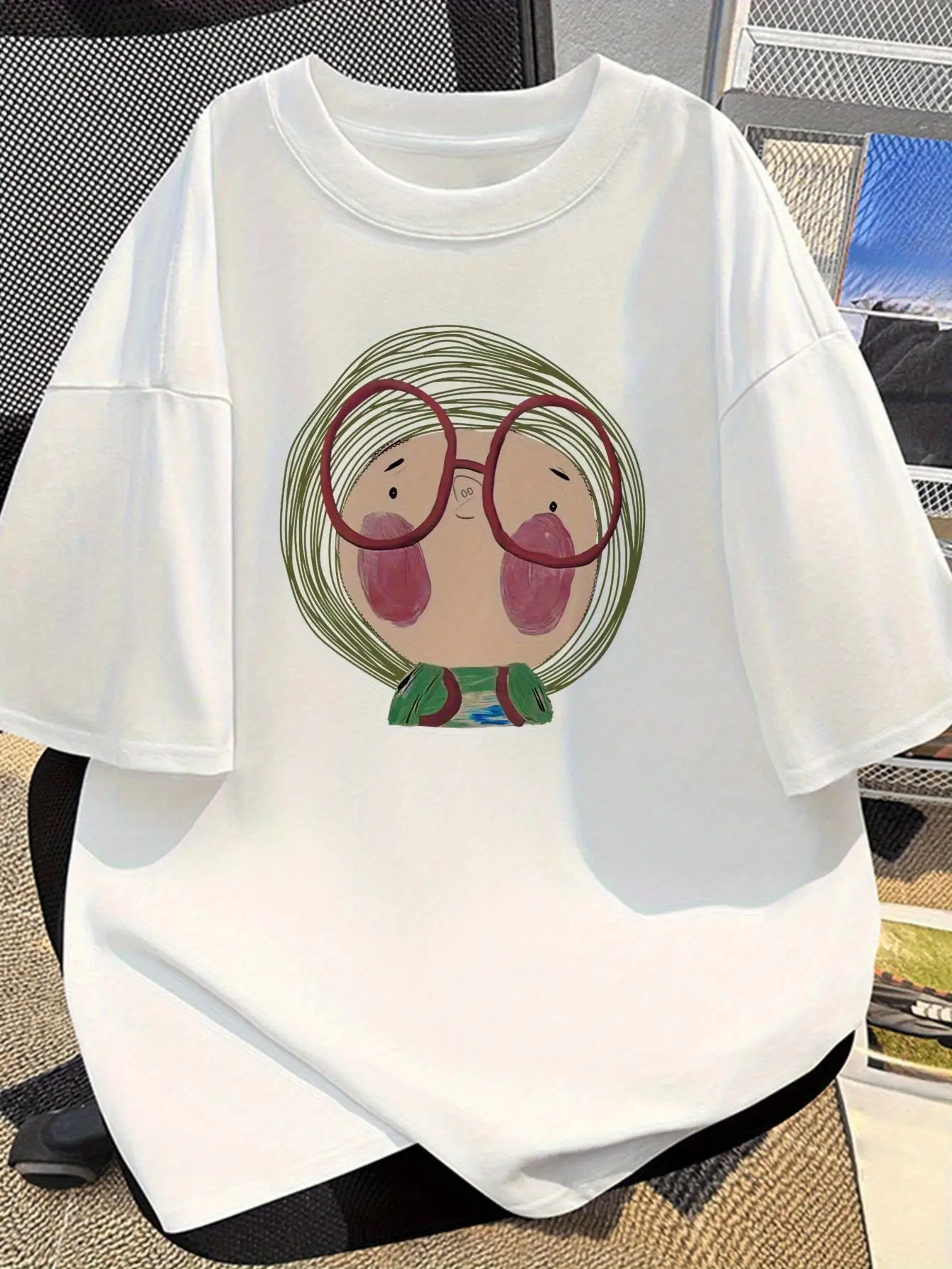 Hand Drawn Girl Illustration Children's T-shirt Art Style Cotton Short Sleeved Neutral Casual Personalized Parent-child Top