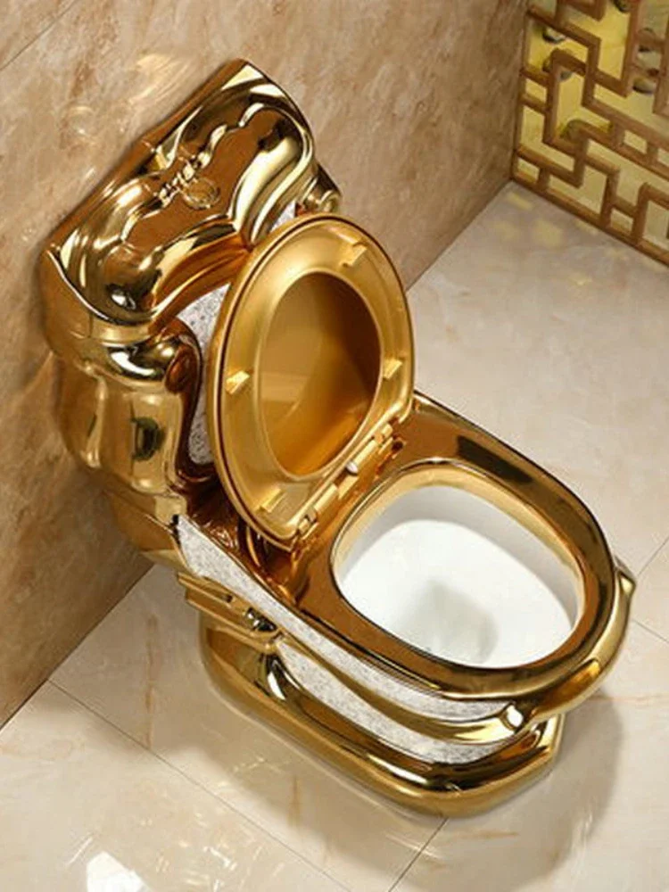 European Style Artistic Golden One Piece Closestool Gravity Fluishing Washdown Toilet