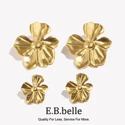 E.B.belle Five Petal Flower Large and Small Earrings 18K Gold Plated 316L Stainless Steel earrings for women Accessories
