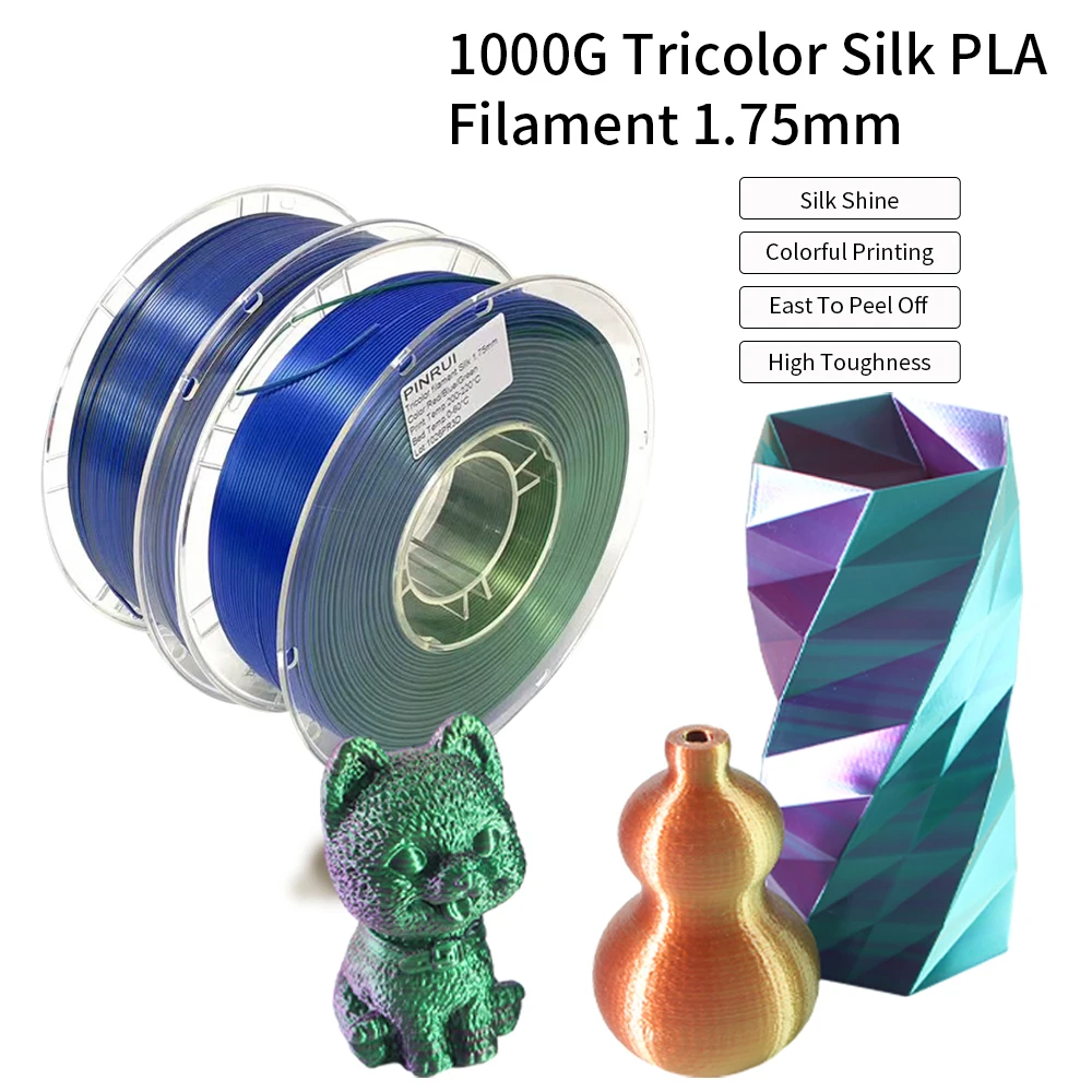 Imagem -06 - Fysetc-filamento Pla de Seda para Impressora 3d Material de Impressão Fdm Colorido Tri-color Sólido 1kg 175 mm Acessórios