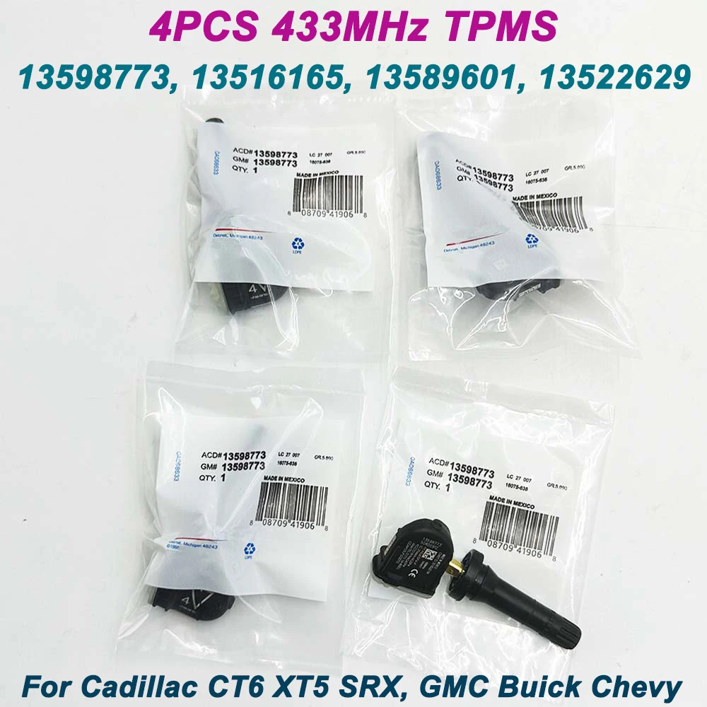 

High Quality 4PCS/SET 13598773 433mhz TPMS TIRE PRESSURE SENSOR For Cadillac CT6 XT5 SRX Chevrolet Malibu Opel 13516165 13589601