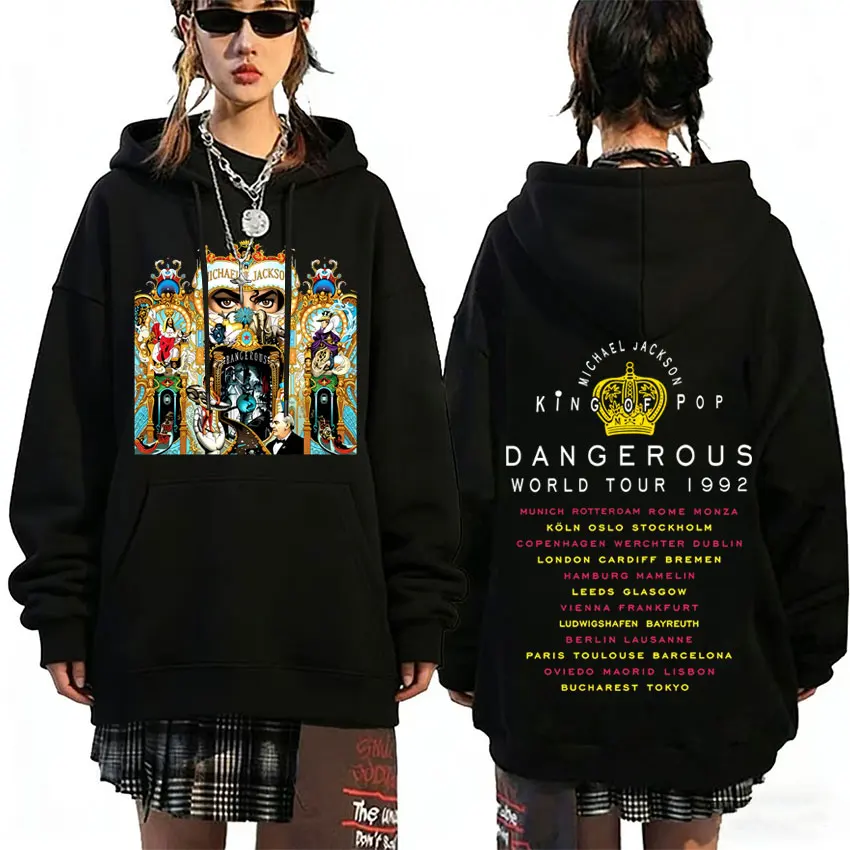 Classic Vintage Michael Jackson King of Pop Dangerous World Tour 1992 Hoodie Men's Women Retro Gothic Rock Oversized Sweatshirt