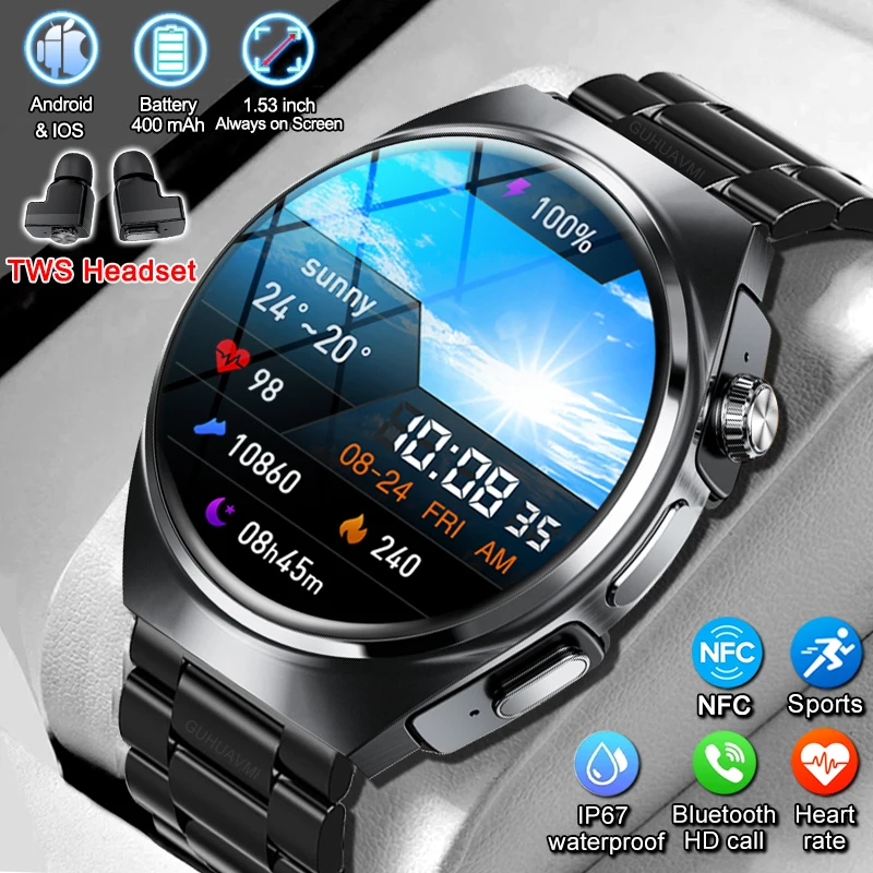 

2024New For HUAWEI Smart Watch With Earbuds TWS Bluetooth 2 in 1 Earphone Heart Rate Blood Pressure Monitoring Sports Smartwatch