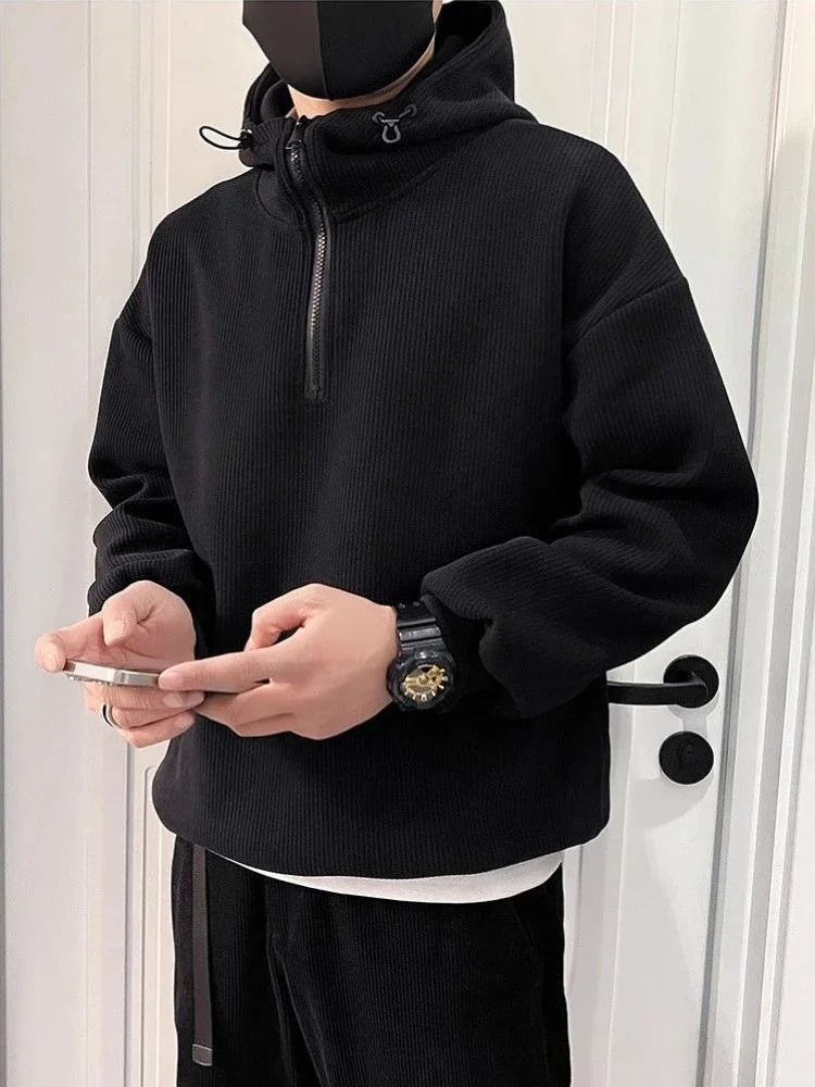 

Осень-зима с застежкой-молнией Черная мужская толстовка без фирменной одежды Простой дизайнер Harajuku Модная мужская толстовка с капюшоном