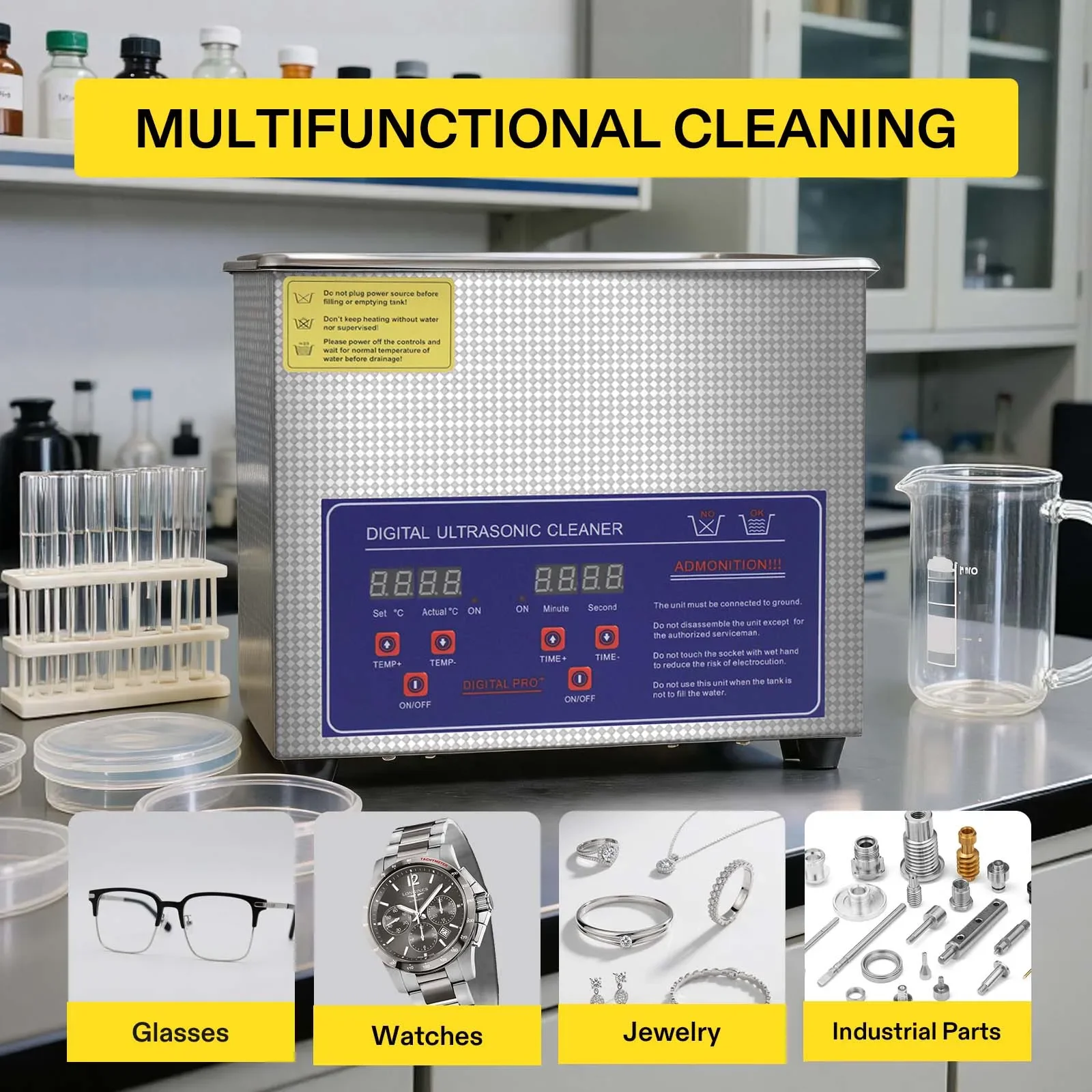SIHAO Industrial Ultrasonic Parts Cleaner 6/15/30L, Stainless Steel Digital Ultrasonic Bath with Heater and Timer, Deep Cleaning for Metal Parts, Tools, Watch & Jewelry Eyeglasses