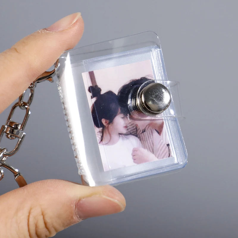 1PC Pockets Portable Key Chain Jewelry Photos Holder 1/2 Inch Mini Photo Albums For Photos Cards Small Album Book Card Holder