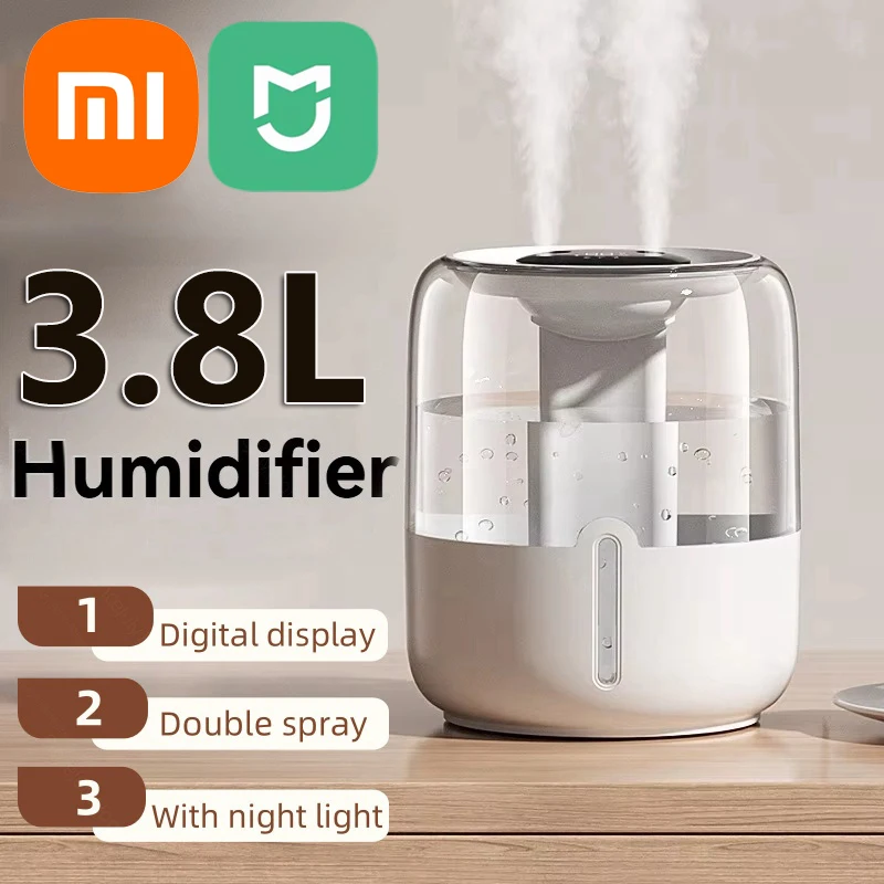 Xiaomi MIJIA مرطب 3.8L سعة كبيرة USB رذاذ مزدوج مع ضوء ليلي شاشة ديجيتال ناشر رائحة غرفة نوم المكتب المنزلي