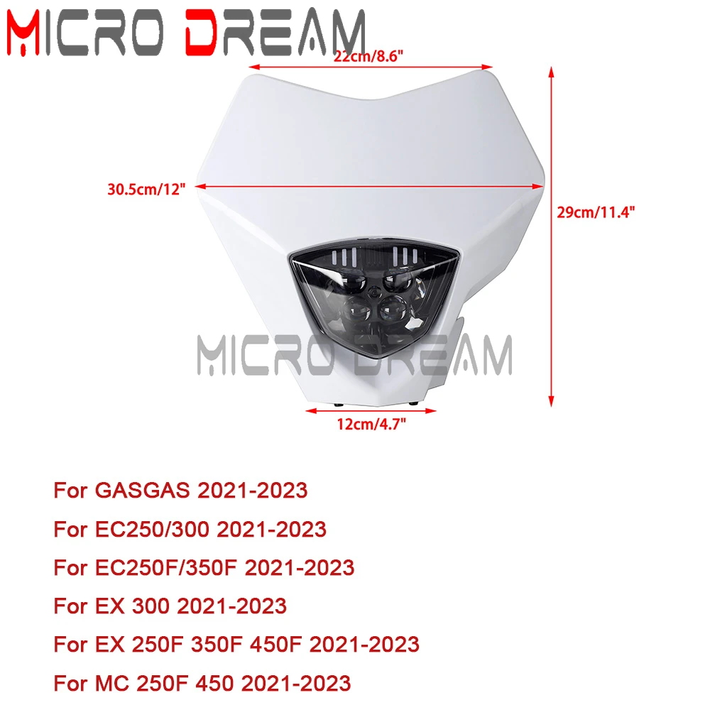 For GASGAS EC 250 250F 300F EX300 350F 450 Motorcycle LED Headlight Plate Tuning High/Low Beam Dirt Bike Motocross 2021-2023